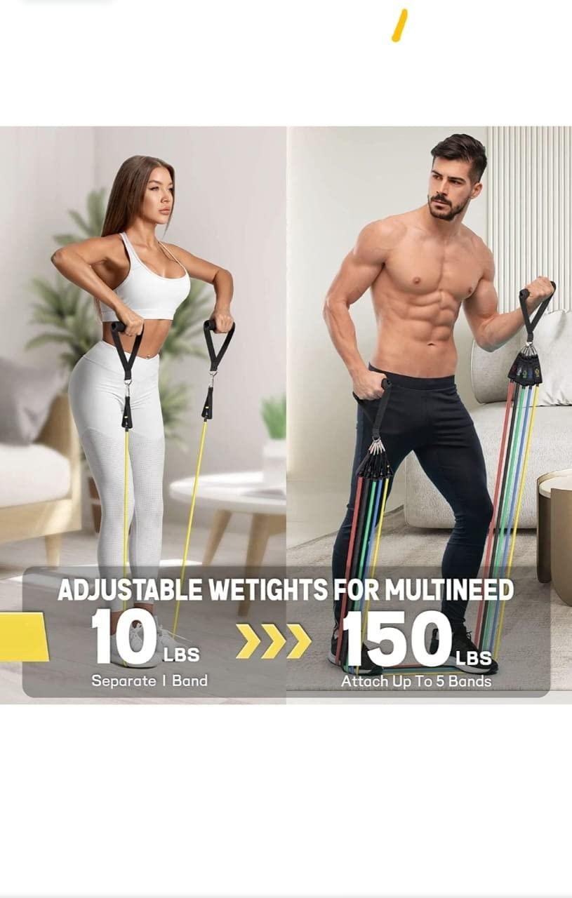 🏋️♂️ 11-Piece Fitness Resistance Bands Kit – For Strength, Weight Loss & Home Training - All in one shop