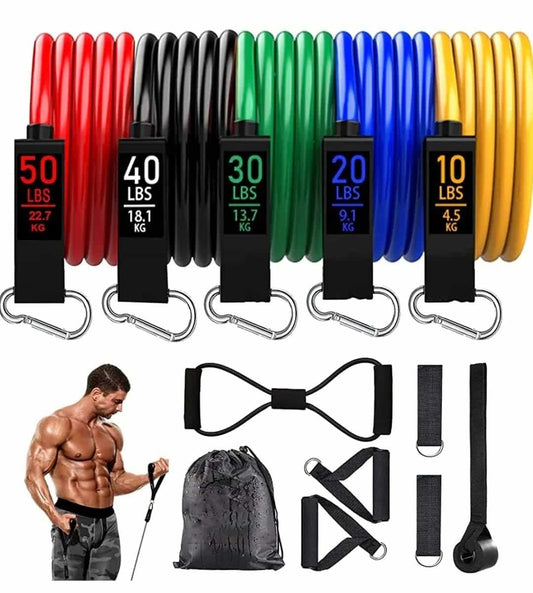 🏋️‍♂️ 11-Piece Fitness Resistance Bands Kit – For Strength, Weight Loss & Home Training - All in one shop