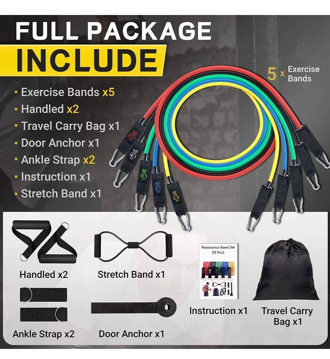 🏋️‍♂️ 11-Piece Fitness Resistance Bands Kit – For Strength, Weight Loss & Home Training - All in one shop