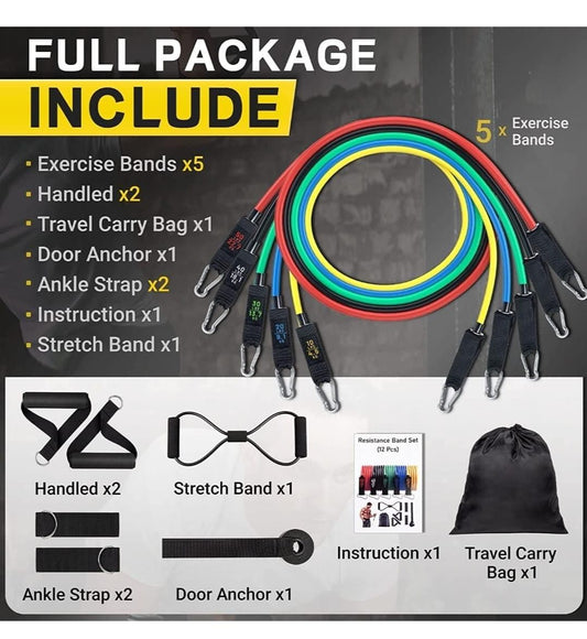 🏋️‍♂️ 11-Piece Fitness Resistance Bands Kit – For Strength, Weight Loss & Home Training - All in one shop